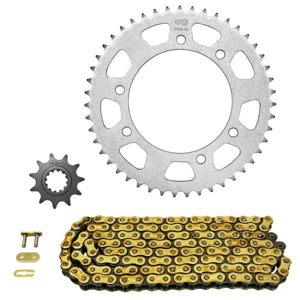 Kit chaîne Afam 420 renforcé 11/47 or Rieju RS3 50 Kit chaîne Afam 420 renforcé 11/47 or Rieju RS3 50